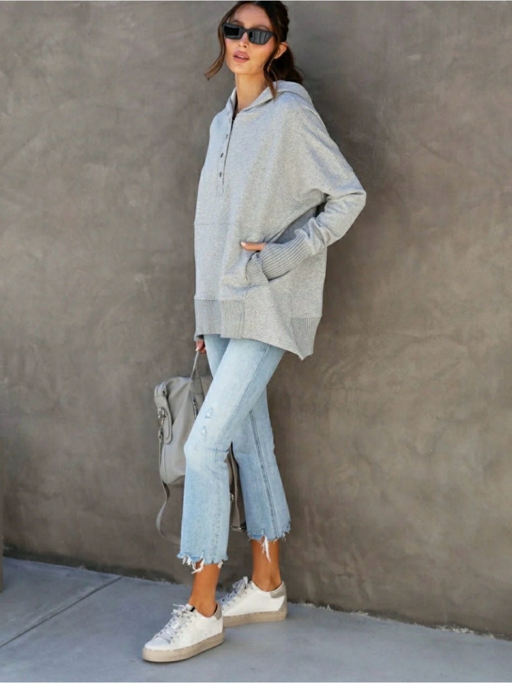 VICI COLLECTION MINDFUL COTTON POCKETED HENLEY HOODIE